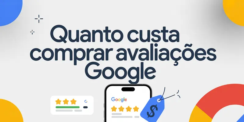 Quanto custa comprar avaliações Google? Ilustração com celular mostrando estrelas e etiqueta de preço